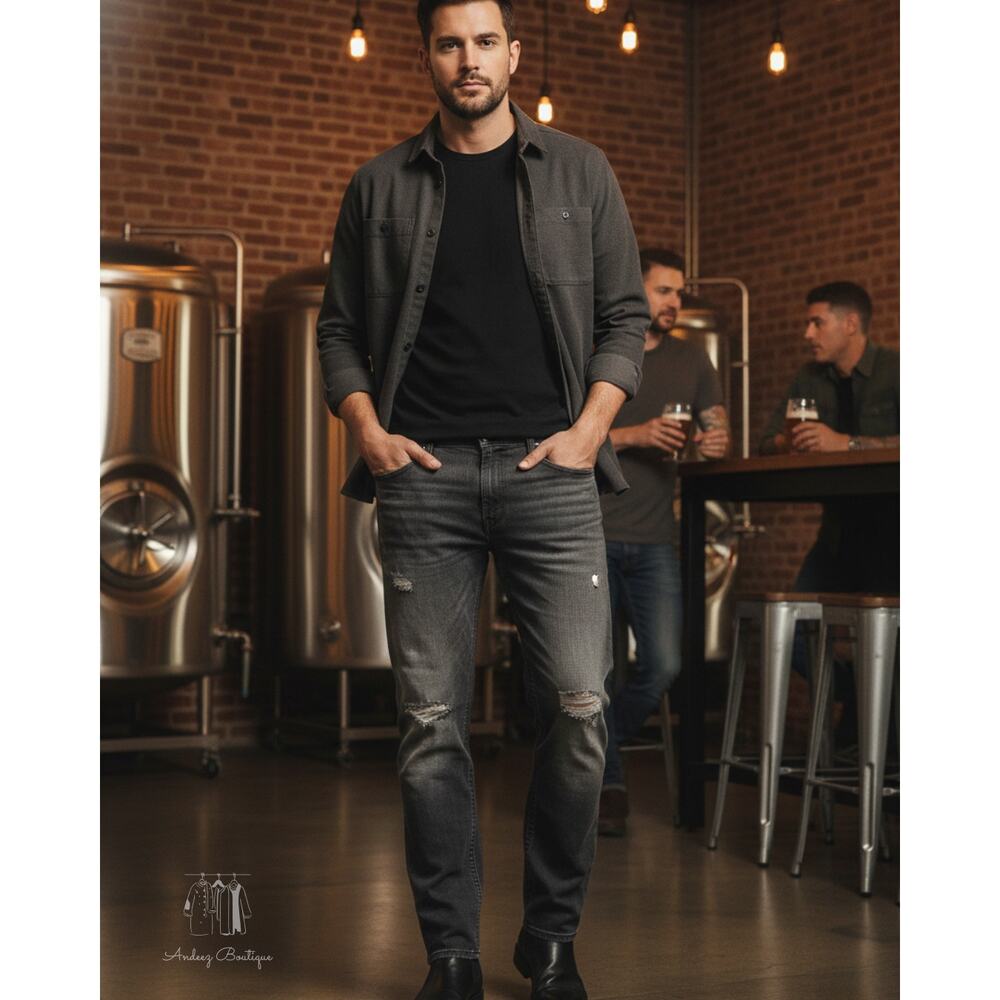 Arizona Jeans Mens 38x32 Straight Leg Dark Gray Distressed Denim Gray (F0520)